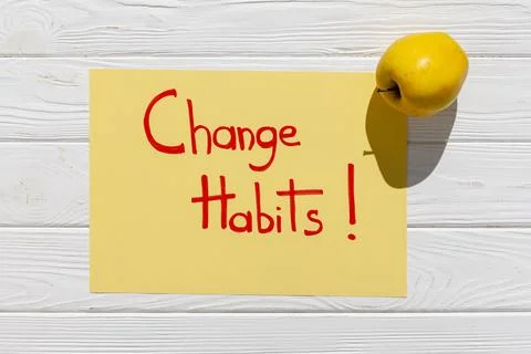 Change habit message with apple. High quality photo Stock Photos