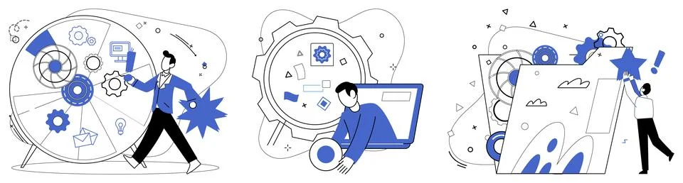 Change management. Evolving performance is sweet melody played by orchestra Illustrazione stock