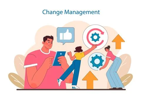Change Management in IT project management. Visualizes the adaptation process Stockillustratie