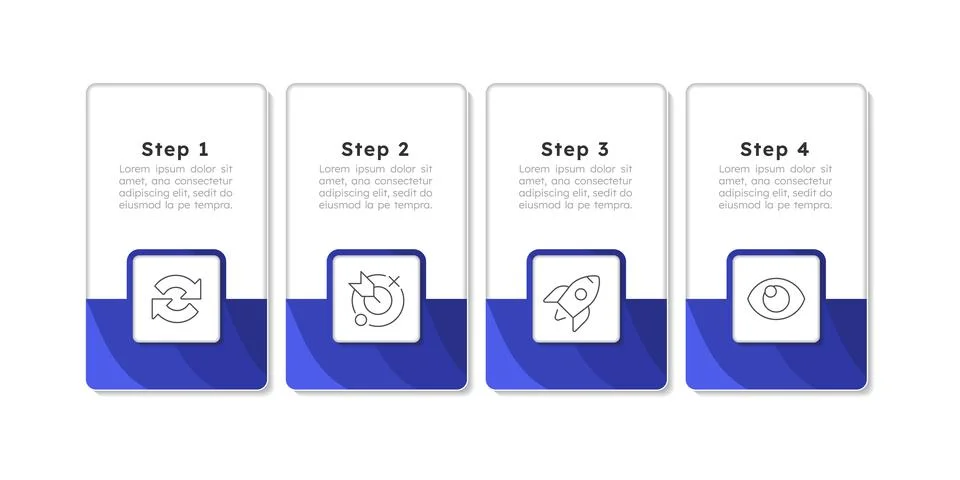 Change management rectangle blue horizontal infographic 4 steps Stock Illustration