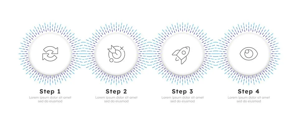 Change management round horizontal timeline infographic 4 steps Stock Illustration
