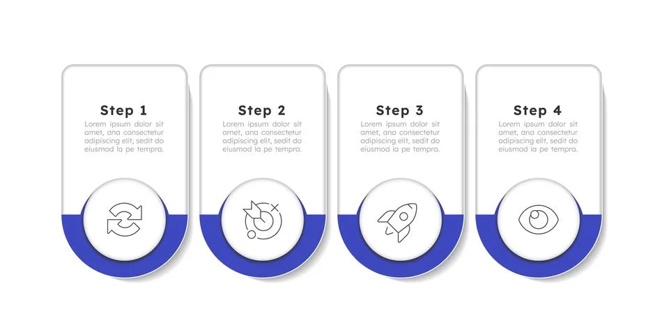Change management rounded blue horizontal infographic 4 steps Stock Illustration