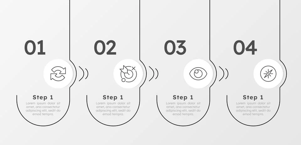 Change management timeline rounded structure infographic 4 steps Stock Illustration