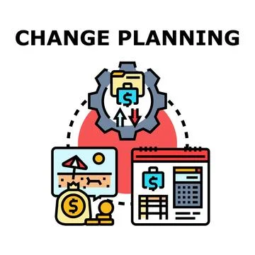 Change planning process outlining financial and business strategy Stock Illustration
