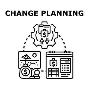 Change planning process outlining financial and business strategy Stock Illustration