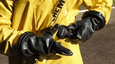 Change the position of the blowing under the protective suit, chemical, biolo Video stock 49071952