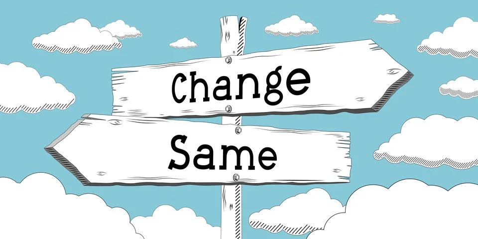 Change, same - outline signpost with two arrows Illustrazione stock