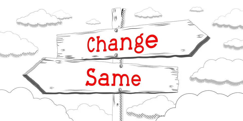 Change, same - outline signpost with two arrows Stock Illustration