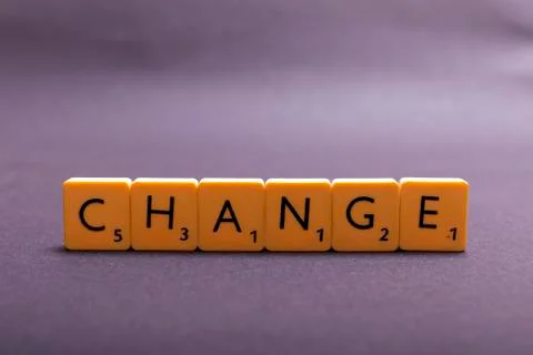 Change word written in plastic cube Stock Photos