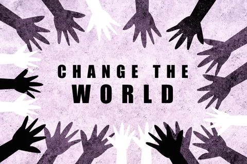 Change the world. Multicultural design with hands of different colors and cul Stock-Illustration