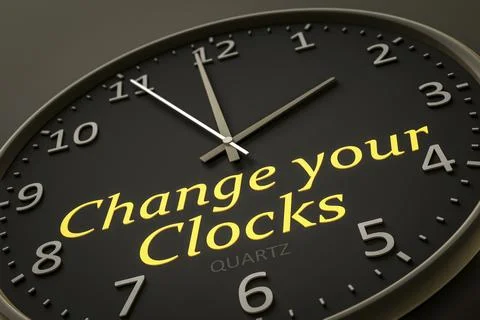 Change your clocks modern black clock style 3d illustration Stock Illustration