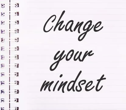 Change your mindset text on notebook Foto stock