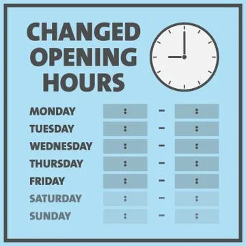 Changed opening hours or new business hours sign with copy space Stock Illustration