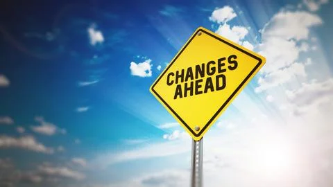 Changes ahead sign against blue sky. 3D illustration Illustrazione stock