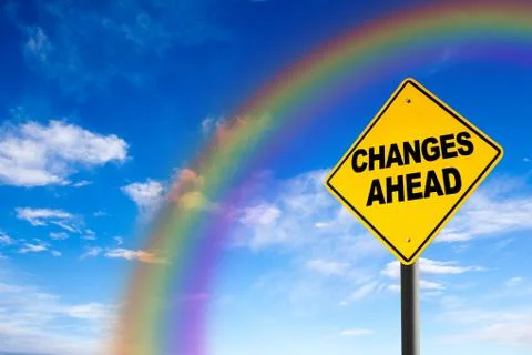 Changes Ahead Sign With Rainbow Background Stock Photos
