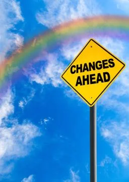 Changes Ahead Sign With Rainbow Sky and Copy Space Stock Photos