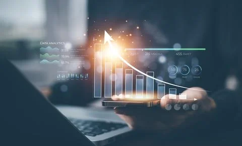 Changes in new planning and cryptocurrency concept, Businessman analyzes perf Stock Photos