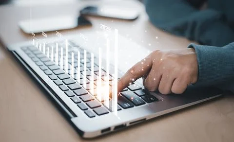 Changes in new planning, Hand using laptop with number 2023 new year, start n Stock Photos