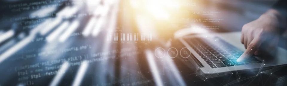 Changes in new planning, Hand using laptop with arrow business, start new yea Stock Photos