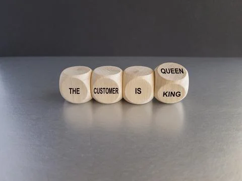 Changes the slogan 'the customer is king' to 'the customer is queen Stock Photos