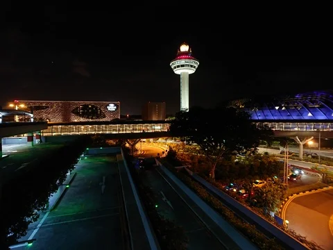 Changi Airport Control tower hyperlapse move right (with Jewel) Stock Footage 125168023