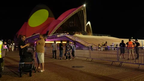 Changing Aboriginal images on Sydney Opera House 6K Stock Footage 330511125