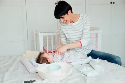 Changing the Baby's Nappy 스톡 사진