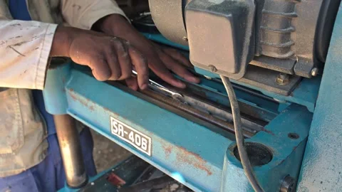 Changing Blades on a Thickness Planer Machine Stock Footage 321062692