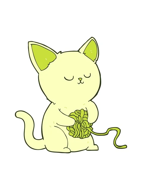 Changing color animation of cartoon cat playing with ball of yarn 库存影片 324115116