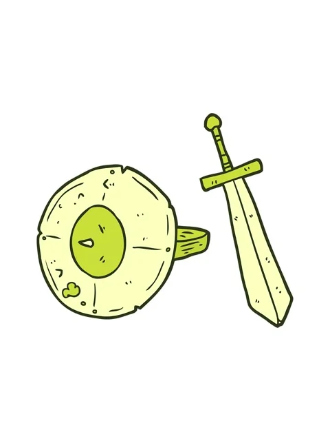 Changing color animation of cartoon old gladiator shield and sword Stock Footage 324150809