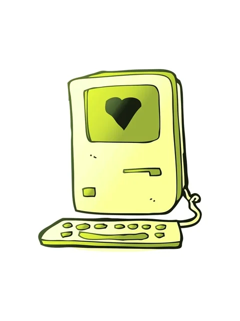 Changing color animation of cartoon old computer with love heart Stock Footage 324305091