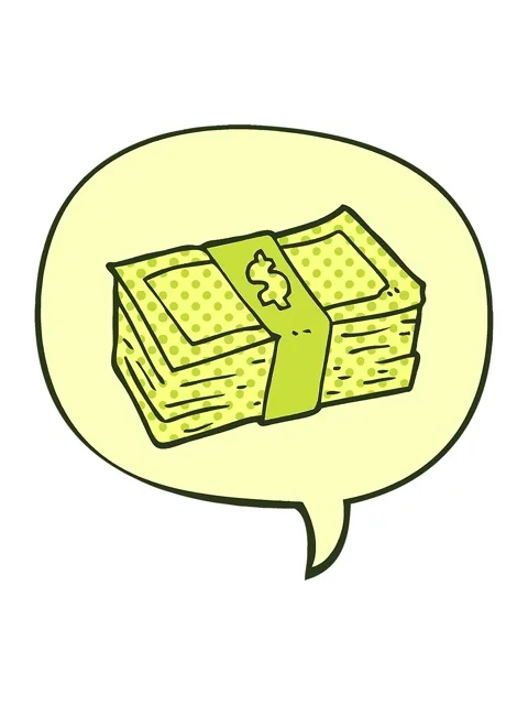 Changing color animation of cartoon stack of cash with speech bubble in com.. Stock Footage 324097207