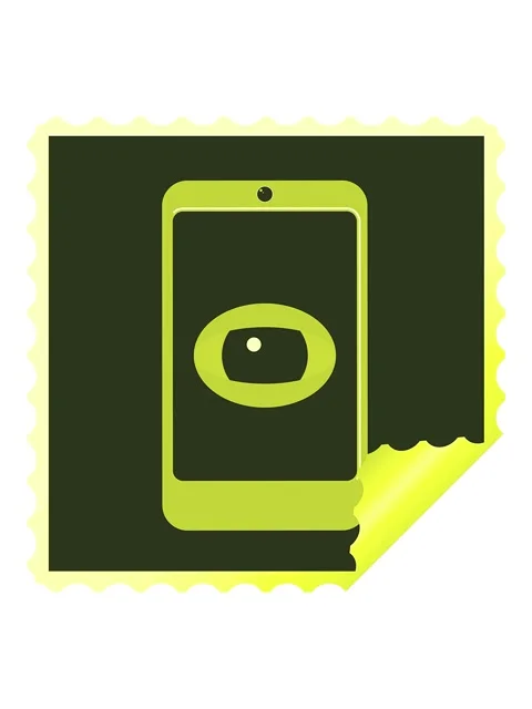 Changing color animation of cell phone watching you graphic square sticker .. Stock Footage 324357919