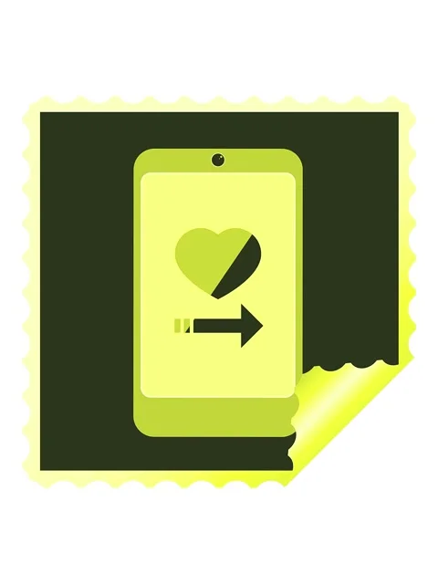 Changing color animation of dating app on cell phone graphic square sticker.. Stock Footage 324488192