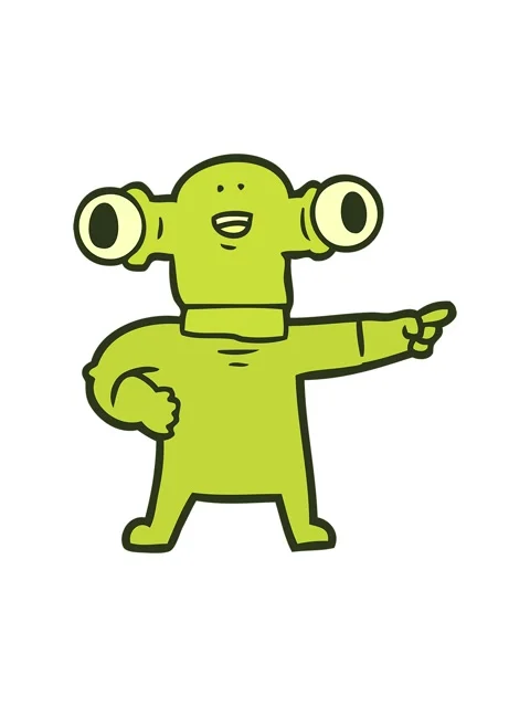 Changing color animation of friendly cartoon alien pointing Stock Footage 324331407