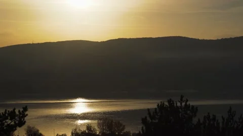 Changing Color Temperature from warm to cold, river and mountain in sunset Video stock 169000401