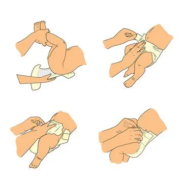 Changing diapers steps for kids Stock Illustration