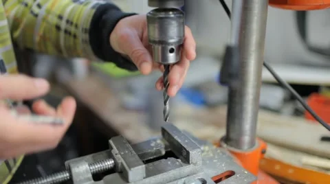 Changing drill on pillar drill Stock Footage 61262769