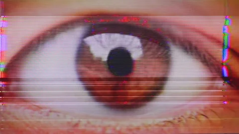Changing eyes with glitch overlayed Stock Footage 305457950