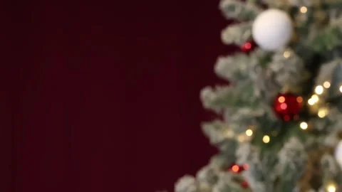 Changing fairy light settings on remote controller for Christmas tree Stock Footage 327422081