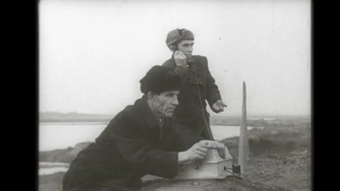 Changing the flow of a river with explosives. Soviet Union Stock Footage 260928275