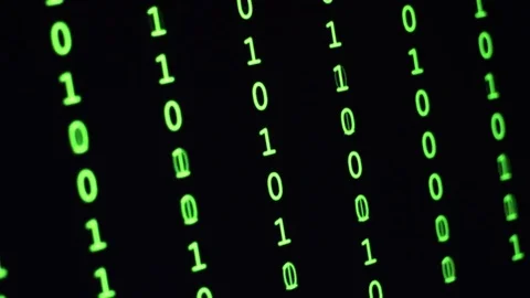 Changing green binary code on computer display Stock Footage 71732647