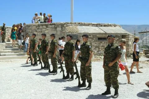 Changing the guard in the Acropolis. Stock Photos