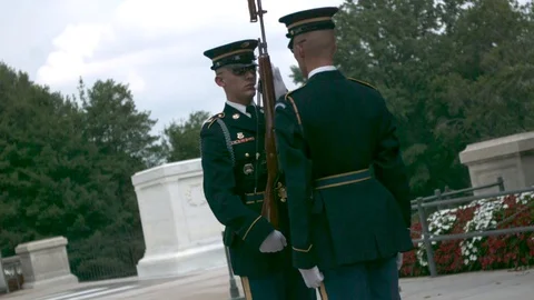 Changing of the Guard Ceremony in Slow Motion at the Tomb of The Unknowns 3 Stock Footage 82363754