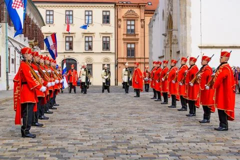 The Changing of the Guard Ceremony at St. Mark Square in Zagreb, Croatia Stock Photos