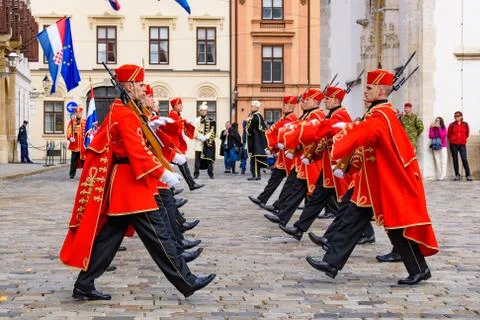 The Changing of the Guard Ceremony at St. Mark Square in Zagreb, Croatia Stock Photos