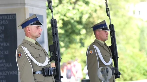Changing of the guard closeup, Tomb of the Unknown Soldier in Warsaw, Poland Stock Footage 98616654