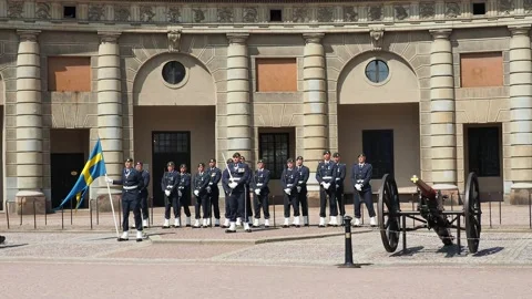 Changing of the Guard in front of The Royal Palace, Stockholm, Sweden Stock Footage 170651511