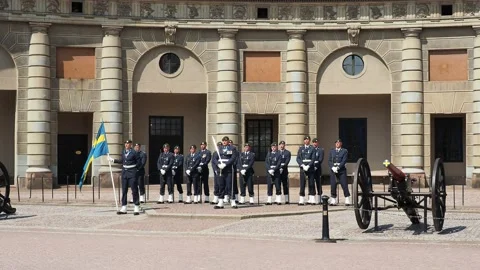 Changing of the Guard in front of The Royal Palace, Stockholm, Sweden Stock Footage 170651555