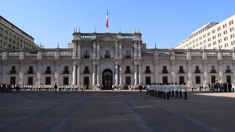 Changing of the Guard at La Moneda Palace in Santiago, Chile Stock Footage